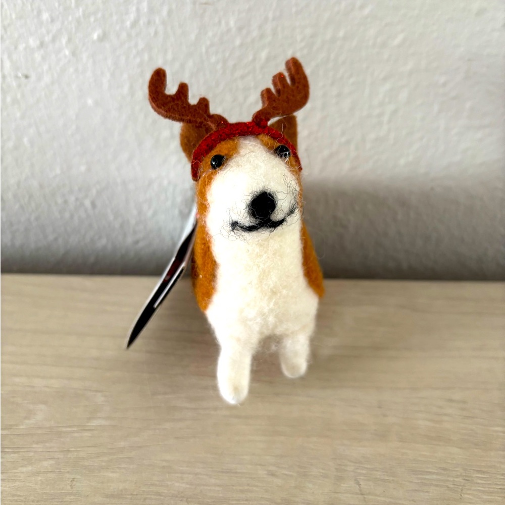 Felted Wool Corgi Dog Antlers Christmas Tree Ornament Wondershop